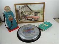 Lot of 4 Auto Shop Related Décor - Wood Gas Pump