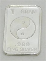 1 gram Silver Bar - Yin-Yang, .999 Fine Silver