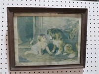 ANTIQUE FRAMED CHILD AND PET PRINT