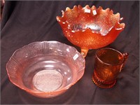 Three pieces of vintage colored glass: marigold