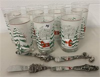 7 Christmas Glasses & 4 Knives(NO SHIPPING)