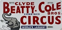 CLYDE BEATTY - COLE BROS. CIRCUS LICENSE PLATE