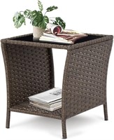 FIZZEEY Outdoor Side Table with Storage, Brown