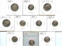 Group of 10 U.S. Proof Coins including 3 Quarters
