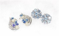 Vintage Silver Tone Blue Stone Clip Earrings