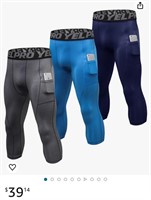 Sz L 3 Pack Men's 3/4 Compression Pants Athletic