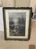 Antique Print "Waterfall by Moonlight"
