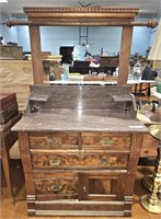 ANT. BROWN MARBLE TOP VICTORIAN WASHSTAND