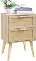 SIDE TABLE WITH RATTAN DECORATED DRAWERS MISSING