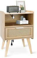 YAUKOMEL RATTAN NIGHTSTAND WITH CHARGING STATION,