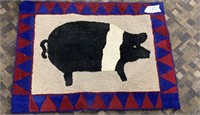 Pig Hooked Rug