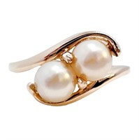 White Pearl Bypass Ring 14k Yellow Gold