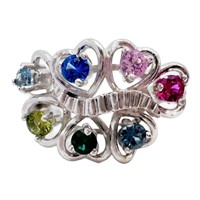 Rainbow Gemstone Heart Ring 10k White Gold