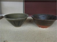2 vintage stoneware handmade ceramic bowls