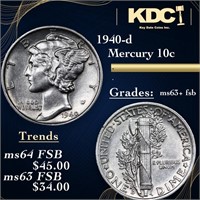 1940-d Mercury Dime 10c Grades Select Unc+ FSB