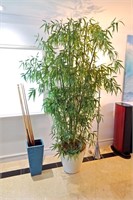 Cream Ceramic Planter With Tall Faux Bamboo