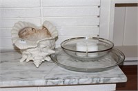 CONCH SHELL, GLASS BOWL AND CANDLES