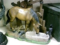 Horse & Trough Resin Statue 12x12