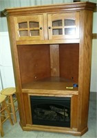 Oak TV Cabinet and Electric Fireplace
