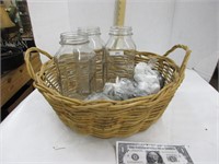 Basket w/3 jars and rocks