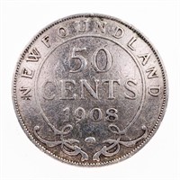 NFLD. 1908 Sterling Silver 50 Cents