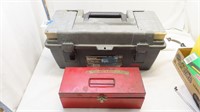 2 tool boxes with assorted hand tools and hardware