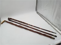 Bone Carve Dog Cane walking stick & 2 wood canes