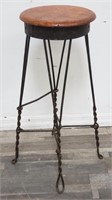 Vintage iron & wood  twisted wire stool