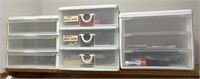 Three drawer desk, organizers and contents