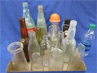flat of 15 old bottles (soda-milk-etc)