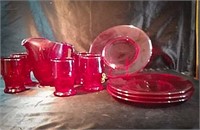 Vintage ruby red Viking wear, 4 plates, tea