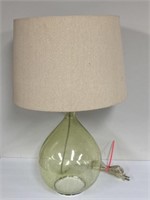 Green Modern Glass Lamp with Sparkly Burlap Shade