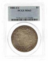 1881-CC US MORGAN $1 SILVER COIN PCGS MS63