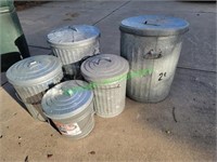 5 galvanized trash cans graduated sizes