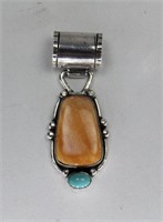 SPINEY OYSTER AND TURQUOISE STERLING PENDANT