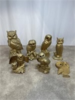 Assortment of gold painted owls