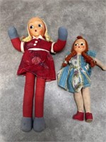 Vintage 1950s celluloid face and cloth dolls, set