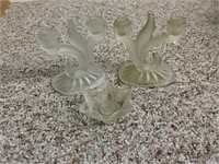 Three Pieces of Vasoline Glass Candle Holders