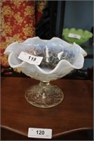 FENTON WATER LILY WHITE LACE OPALESCENT COMPOTE