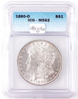 Coin 1880-O Morgan Silver Dollar ICG MS62 Micro O