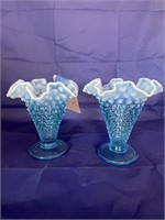2-Fenton Ruffled Edge Hobnail Vases