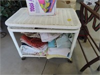 WICKER TABLE, LINENS, TOSS ACROSS GAME, RUGS,