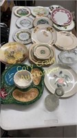 Assorted plates, glass piggy bank, vase, golf