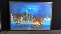 Vintage Asian Harbor Scene with Skyline