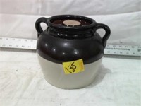 STONEWARE BEAN-POT W/ LID 8" TALL 9" DIA.