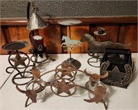 Q - 6 PIECES WESTERN CANDLE HOLDERS & DECOR