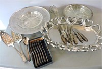 Silver Plate Trays, Butter Knives, Etc