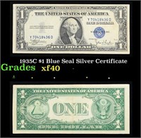 1935C $1 Blue Seal Silver Certificate Grades xf