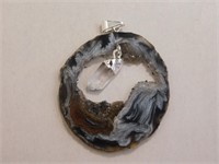 GEODE SLICE PENDENT WITH QUARTZ CRYSTAL ROCK STONE