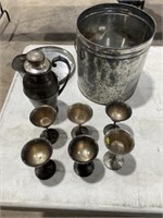 Sterling Martini Goblets, Carafe, Metal Flour Tin